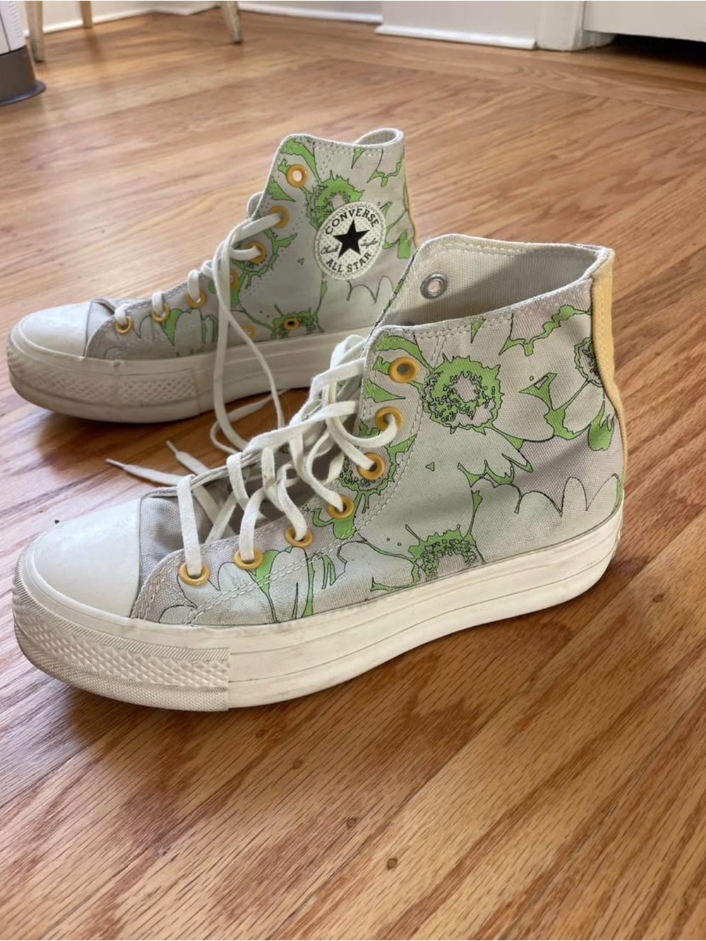LIMITED EDITION Converse High Top Sneakers - White with Green Floral Accents
